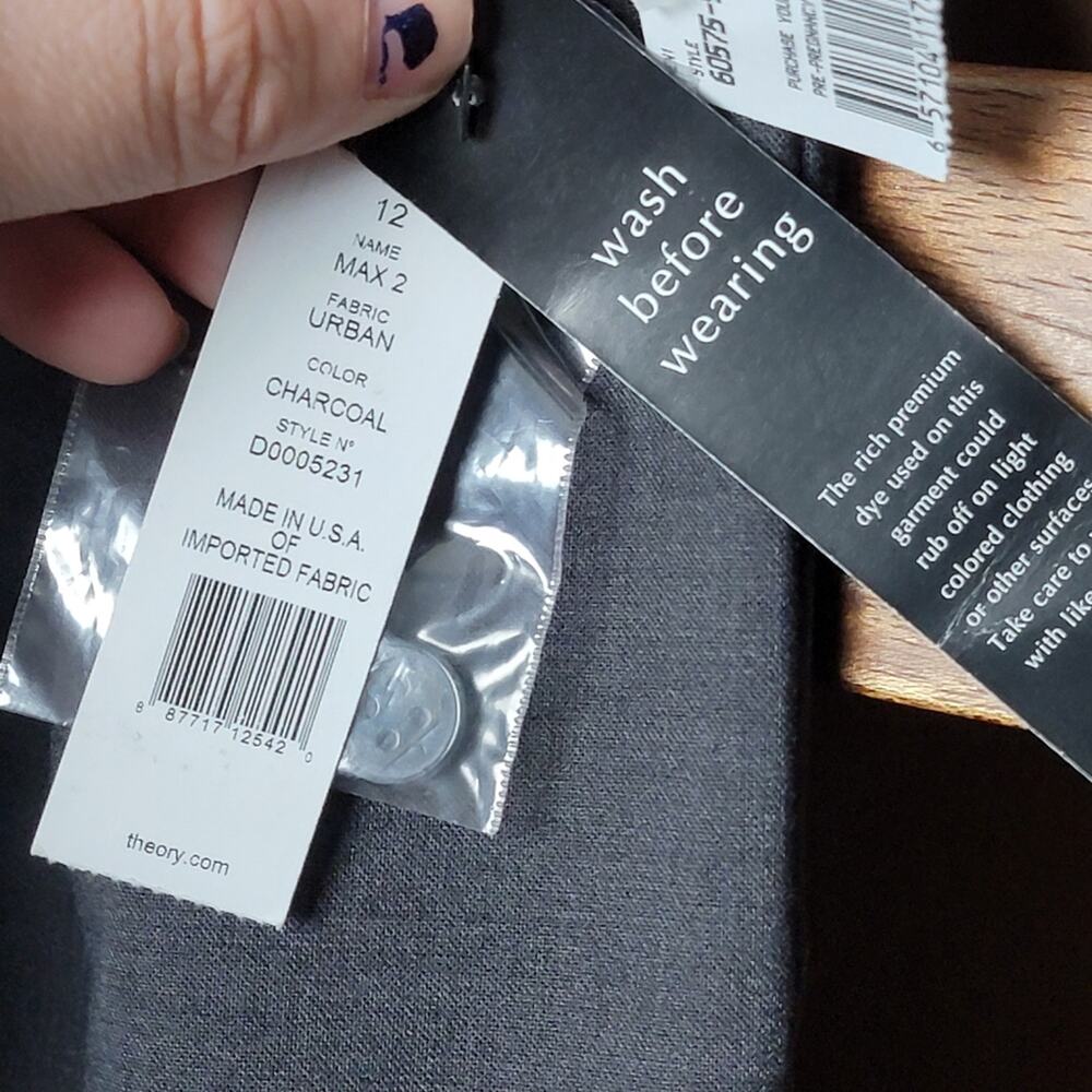NWT Theory Max 2 Charcoal Maternity Trousers, Sz 12 - Picture 4 of 7